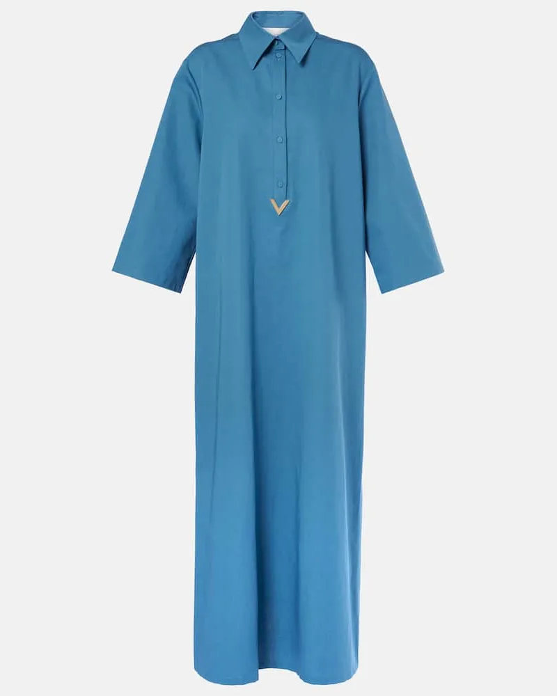 Valentino Garavani Hemdblusenkleid VGold aus Baumwolle und Leinen Blau