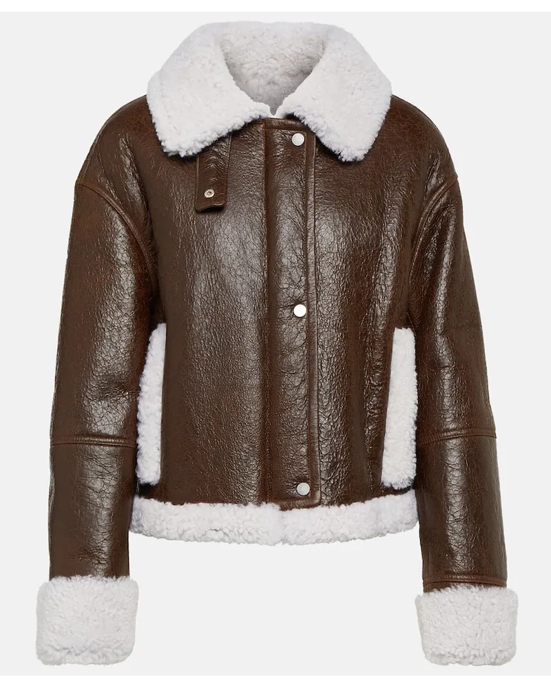 Yves Salomon Lederjacke mit Shearling Braun