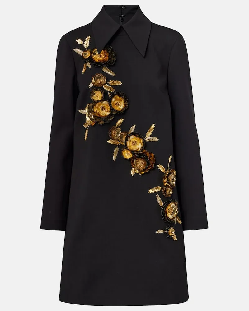 Carolina Herrera New York Verziertes Minikleid aus einem Wollgemisch Schwarz