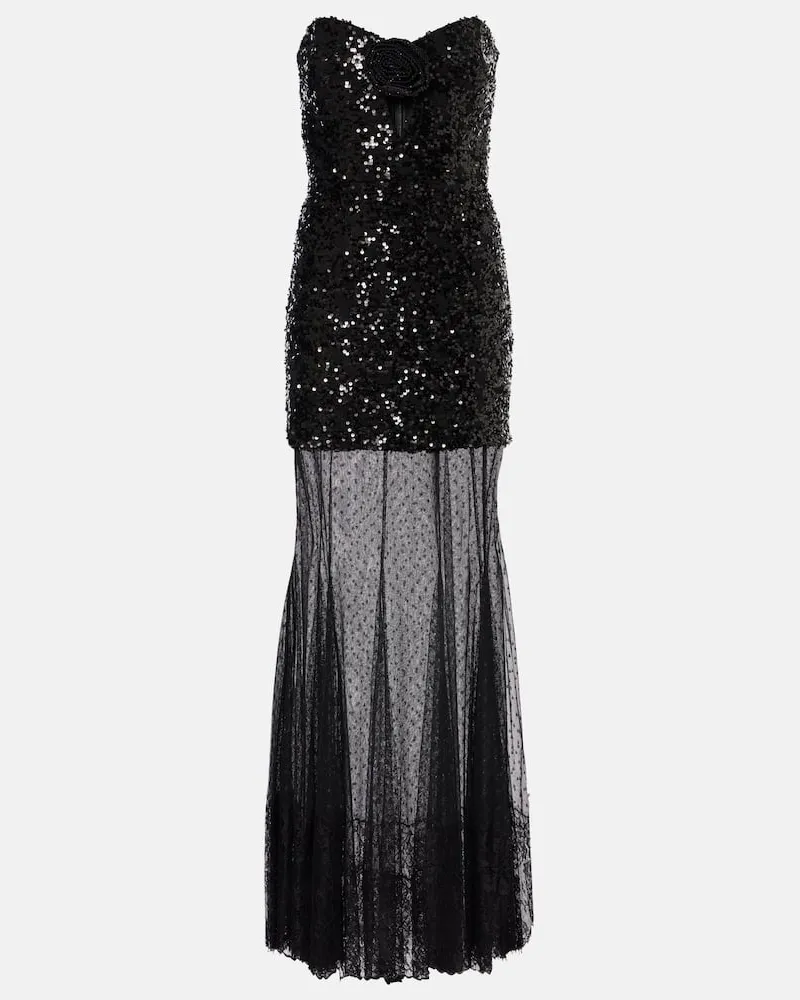 Rebecca Vallance Robe Diana mit Pailletten und Mesh Schwarz