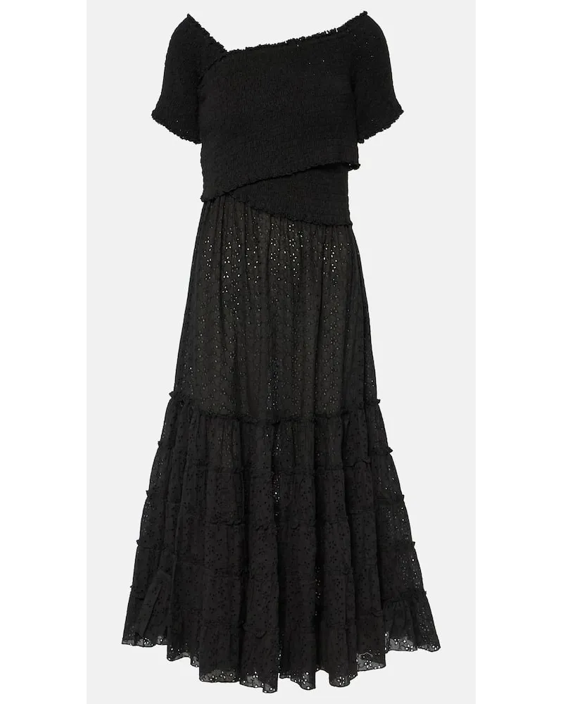 Poupette St Barth Midikleid Soledad aus Baumwolle Schwarz