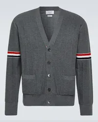 Thom Browne Cardigan RWB Stripe aus Schurwolle Grau