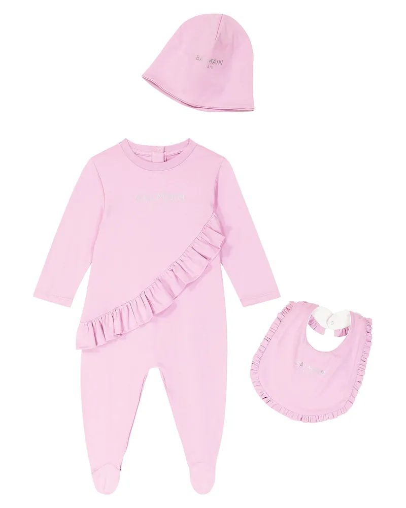 Balmain Baby Set aus Strampler, Mütze und Lätzchen Violett