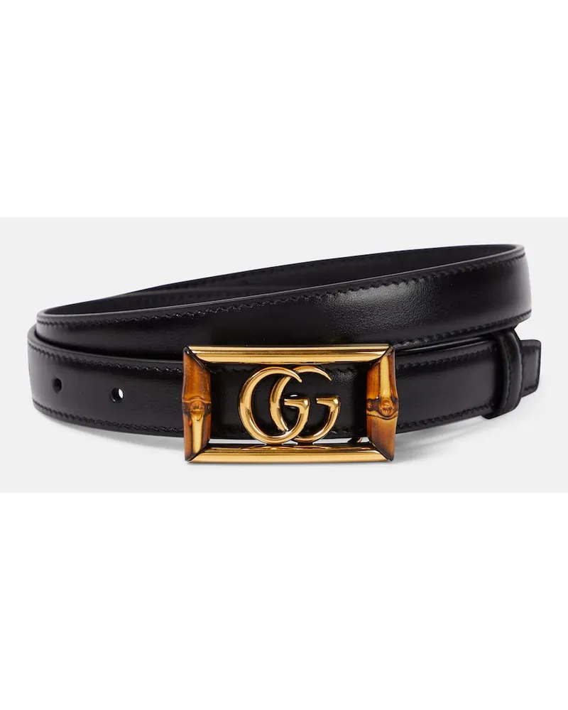 Gucci Guertel Double G aus Leder Schwarz