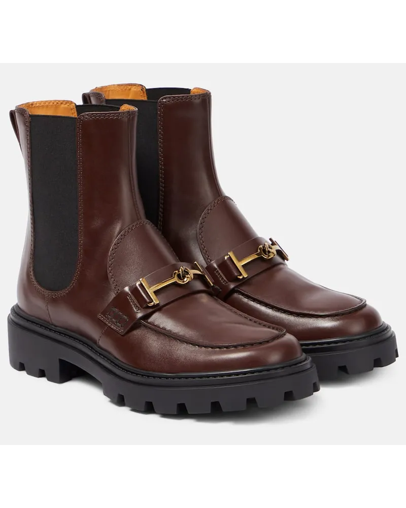 TOD'S Chelsea Boots T-Ring aus Leder Braun