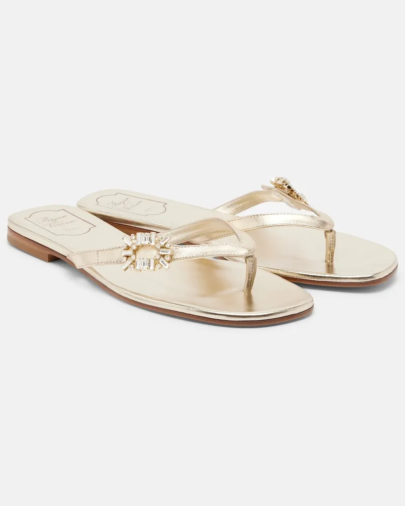 Roger Vivier Sandalen aus Metallic-Leder mit Kristallen Gold