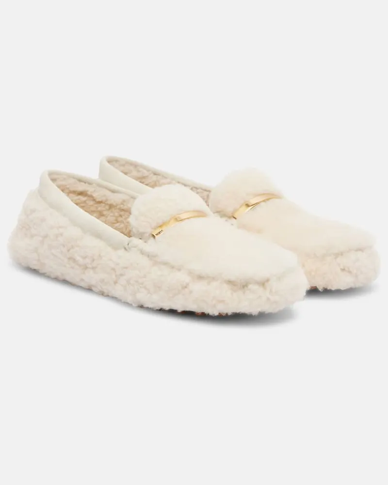 TOD'S Mokassins Gommino aus Teddyfleece Weiß