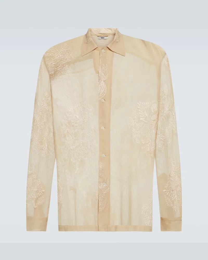 BODE Besticktes Hemd Moth Veil aus Baumwolle Beige
