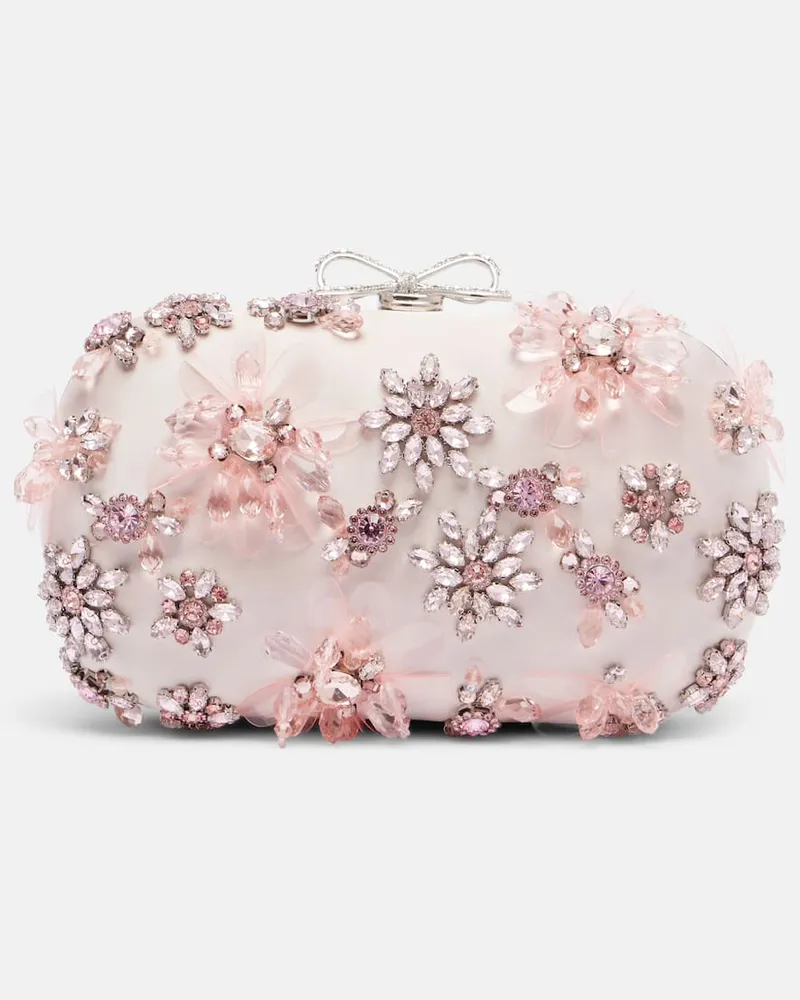 Self-Portrait Clutch aus Satin mit Kristallen Pink