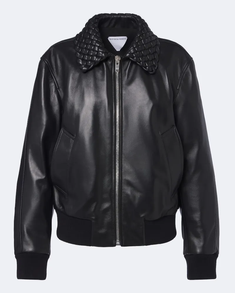 Bottega Veneta Blouson Intrecciato aus Leder Schwarz