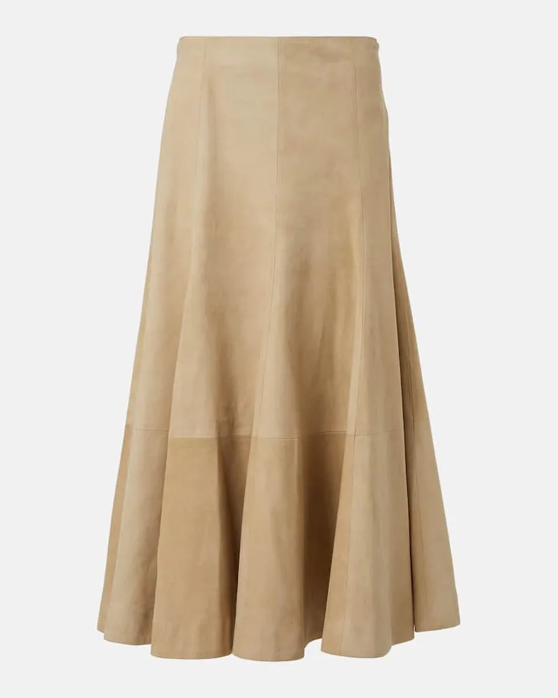 KHAITE Midirock Lenno aus Veloursleder Beige