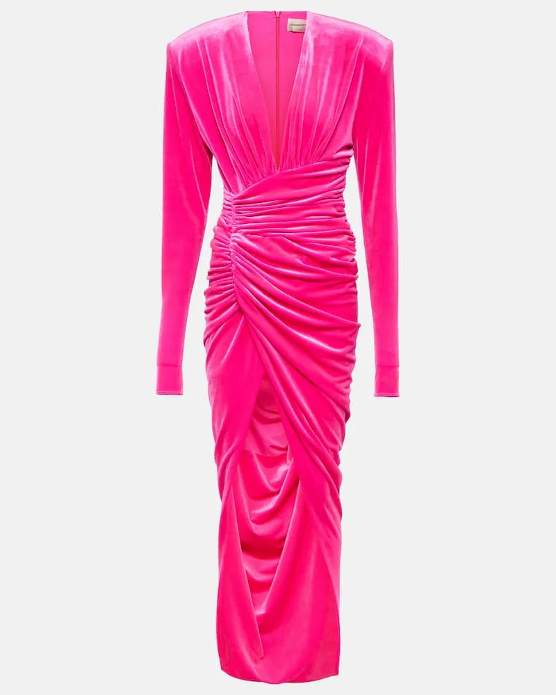 Alexandre Vauthier Midikleid aus Samt Rosa