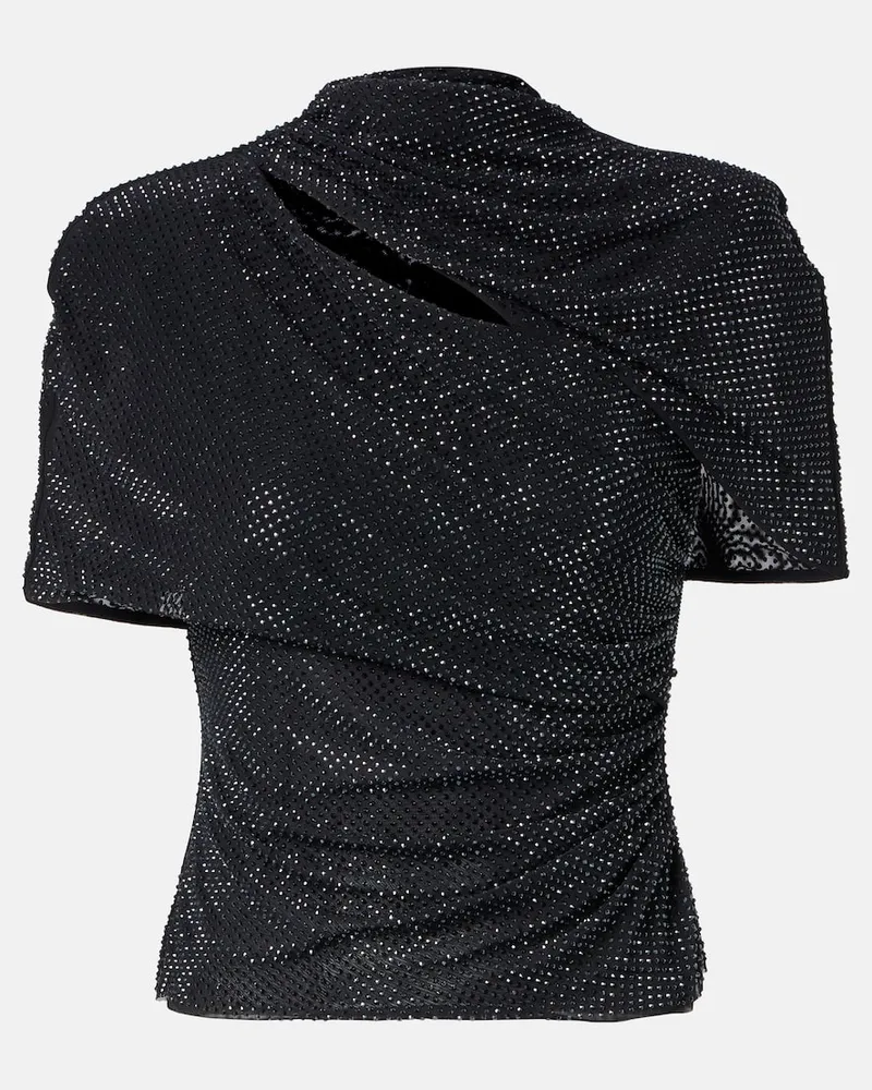 Self-Portrait Verziertes Top aus Mesh Schwarz
