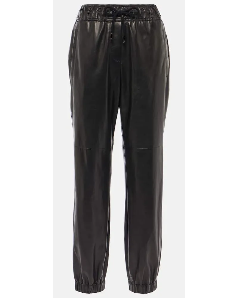 Brunello Cucinelli Gerade Hose aus Leder Schwarz