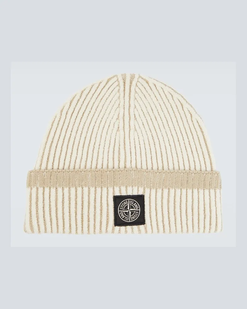 Stone Island Mütze Compass aus Rippstrick Beige