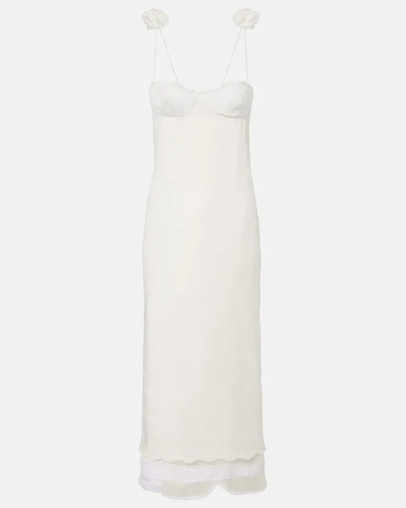 Magda Butrym Besticktes Midikleid aus Seide, Wolle und Baumwolle Weiß