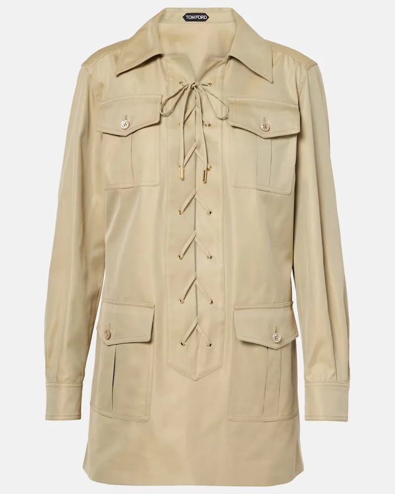Tom Ford Minikleid Safari aus Baumwolle und Seide Grün