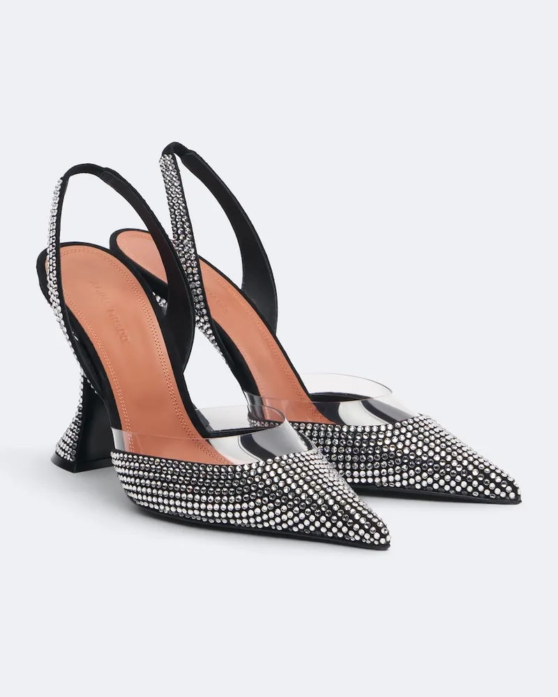 Amina Muaddi Verzierte Slingback-Pumps Lara aus Veloursleder Schwarz