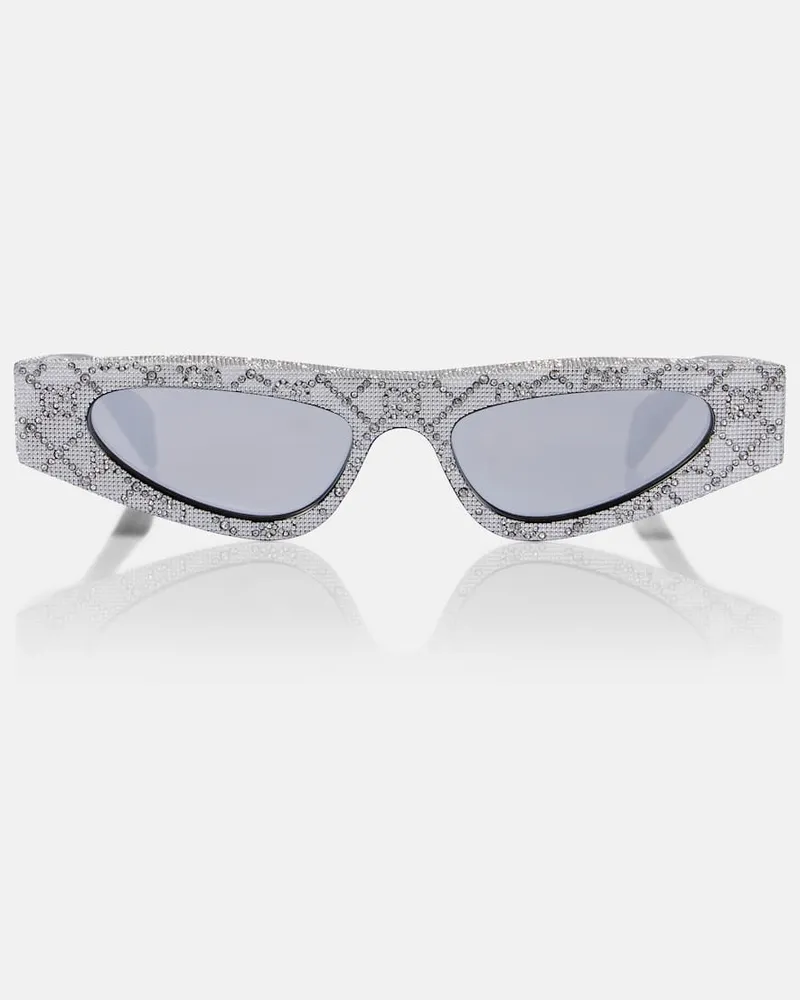 Gucci Verzierte Cat-Eye-Sonnenbrille Fashion Show GG Silber