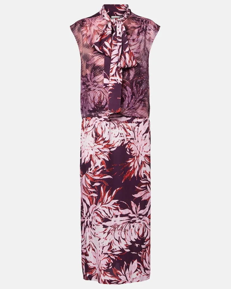 Dries van Noten Bedrucktes Midikleid Burgund