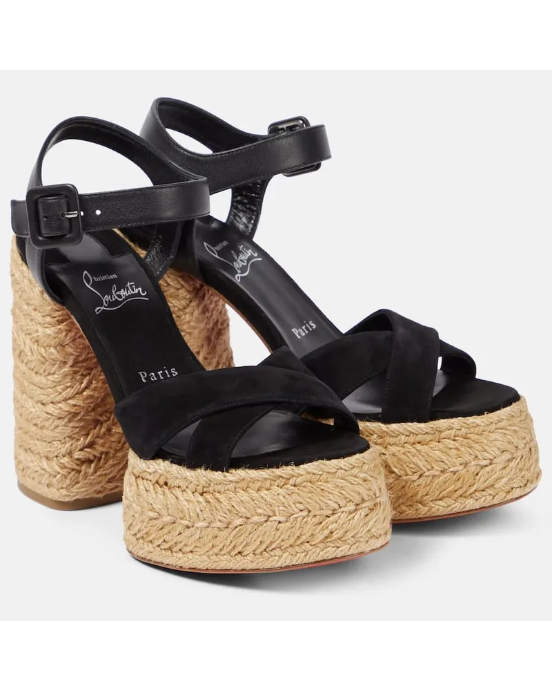 Christian Louboutin Espadrille-Sandalen Super Calakala 130 aus Veloursleder Schwarz