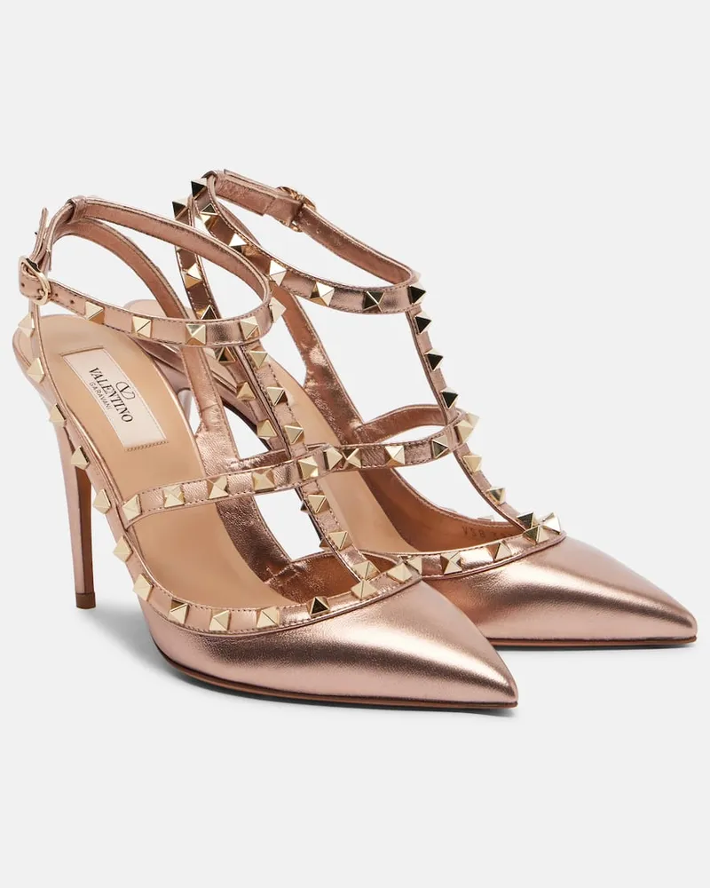 Valentino Garavani Pumps Rockstud 100 aus Metallic-Leder Pink