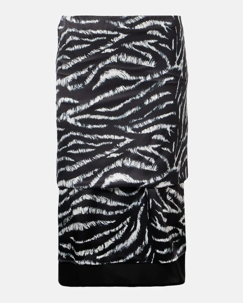 ATTICO Bedruckter Midirock aus Satin Schwarz