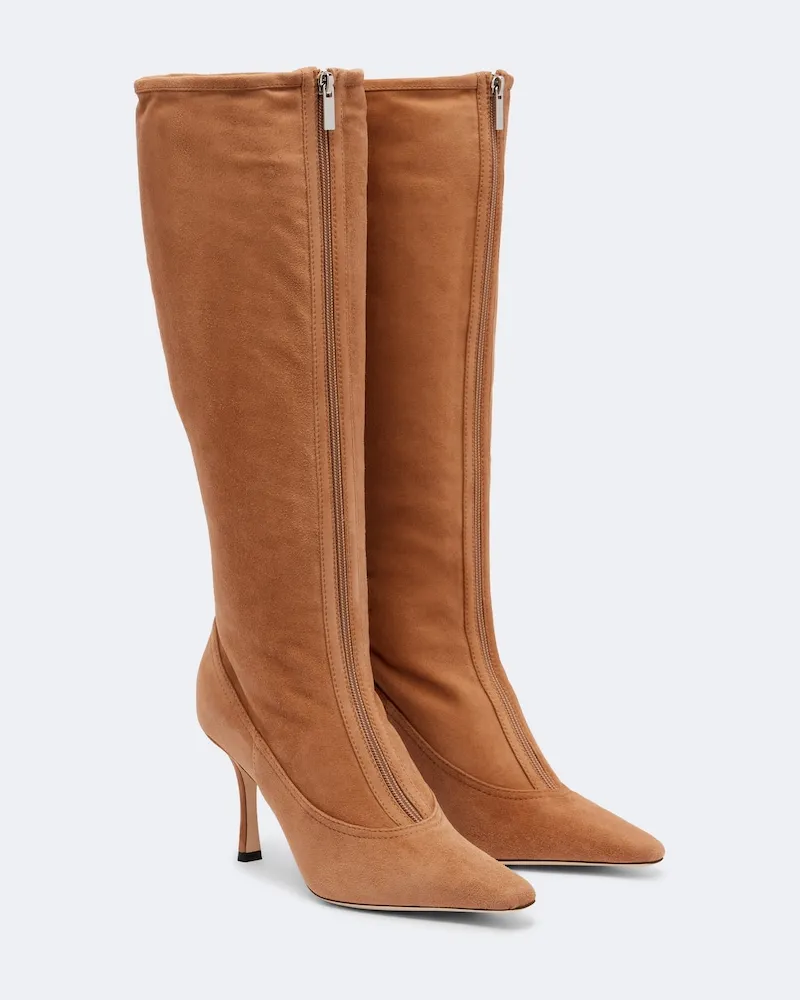 Jimmy Choo Kniehohe Stiefel Jozi aus Veloursleder Braun