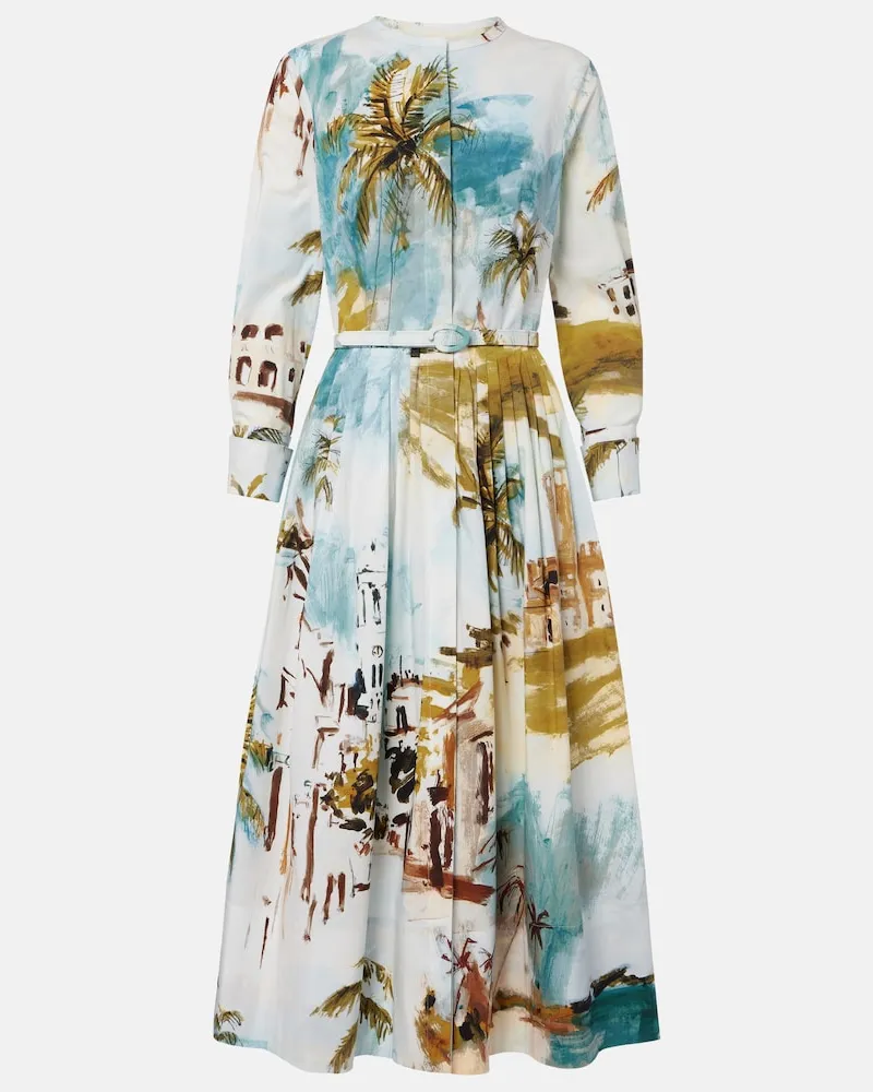 Oscar de la Renta Cocktailkleid aus einem Baumwollgemisch Blau
