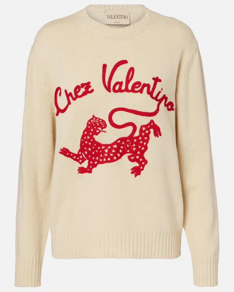 Valentino Garavani Pullover Chez Valentino aus Schurwolle Beige