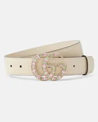 Gucci Verzierter Guertel GG Marmont aus Leder Weiss