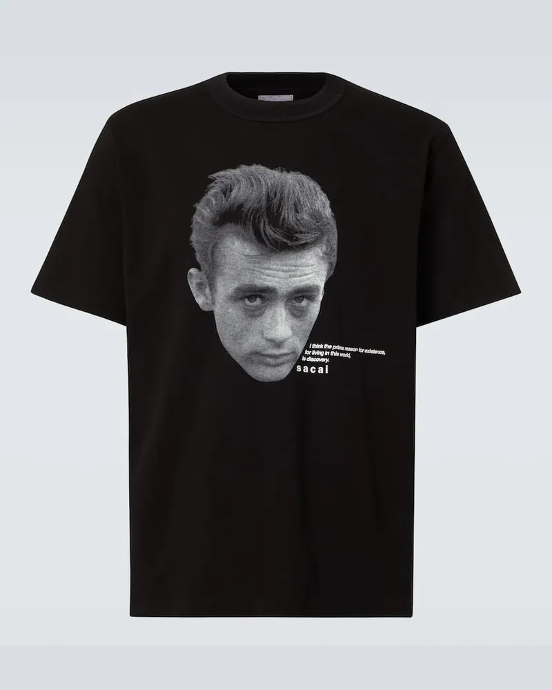 Sacai Bedrucktes T-Shirt aus Baumwoll-Jersey Schwarz
