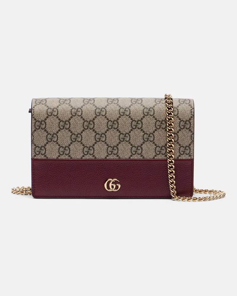 Gucci Portemonnaie mit Kettenriemen GG Marmont Petite Burgunderrot