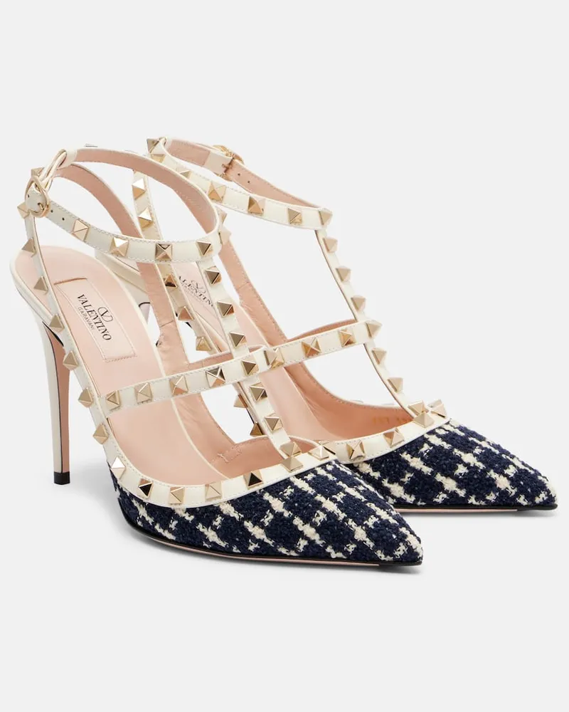 Valentino Garavani Pumps Rockstud 100 aus Bouclé mit Leder Blau