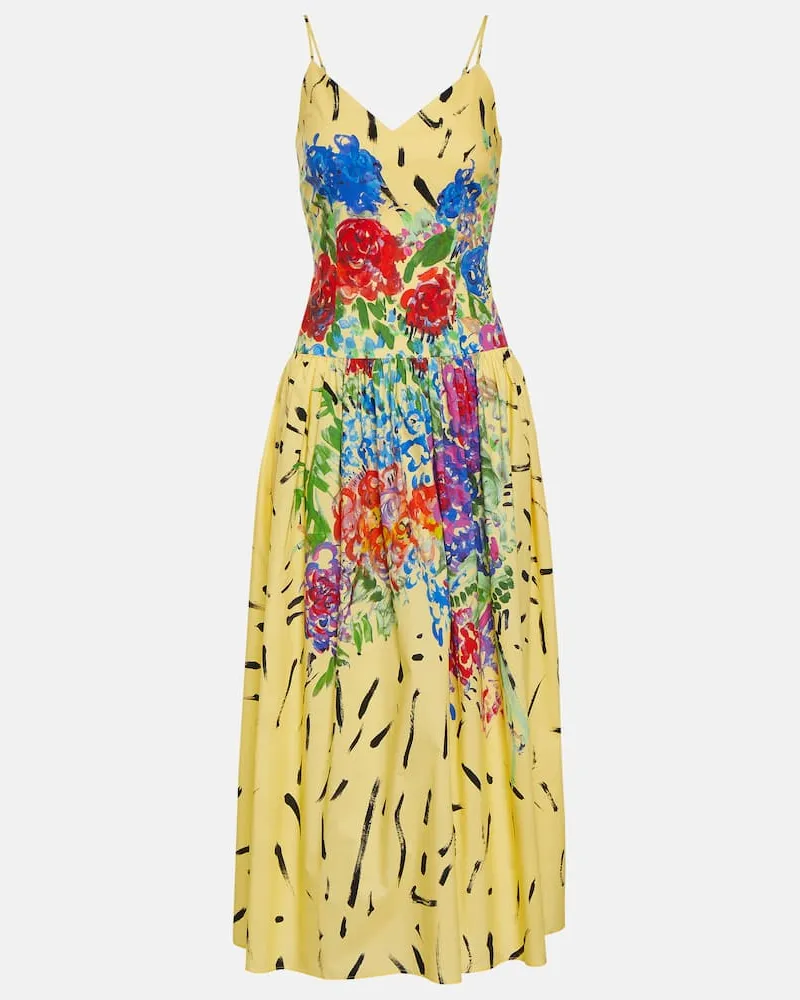 Christopher Kane Bedrucktes Midikleid aus Baumwolle Gelb