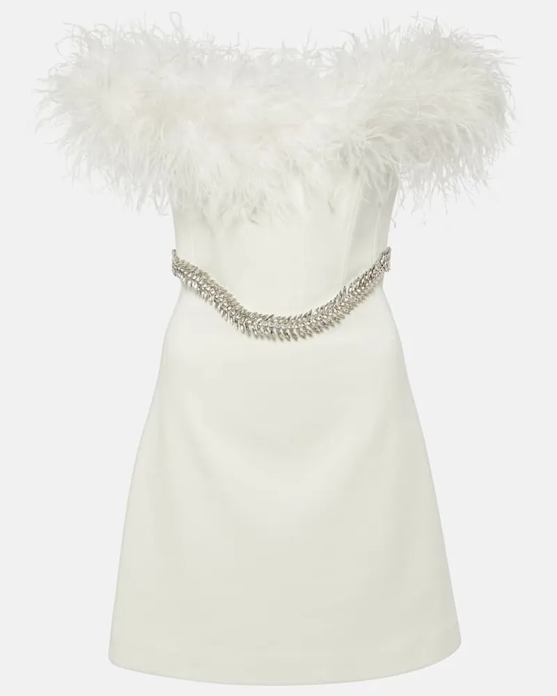 Rebecca Vallance Bridal Verziertes Minikleid Blanche aus Crêpe mit Federn Weiß