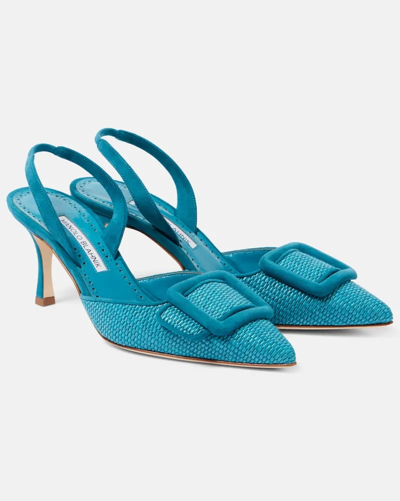 Manolo Blahnik Slingback-Pumps Maysli 70 aus Raffiabast Blau