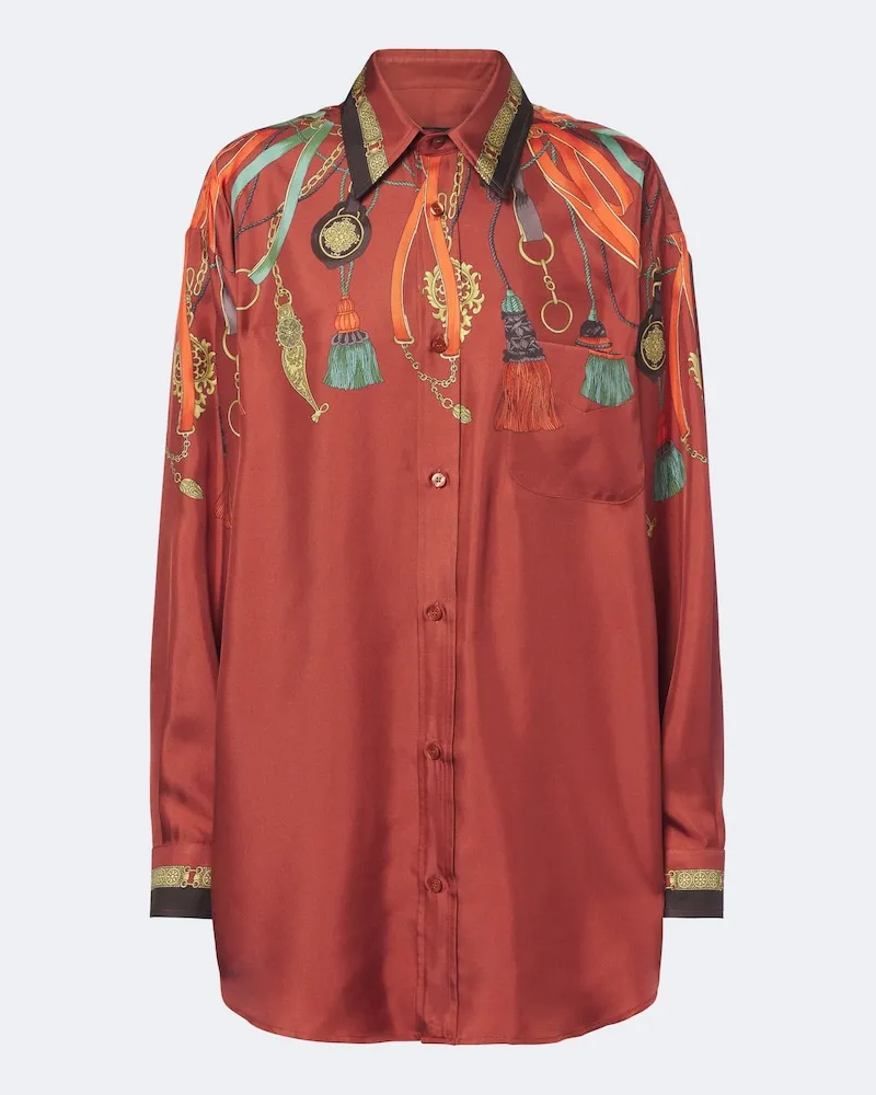 Etro Bedrucktes Hemd aus Seidensatin Orange