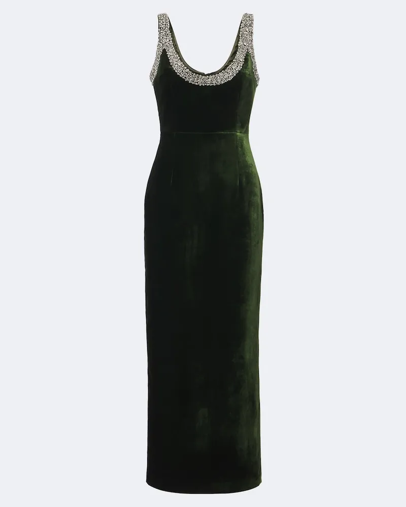 The New Arrivals Ilkyaz Ozel Verziertes Cocktailkleid aus Samt Grün