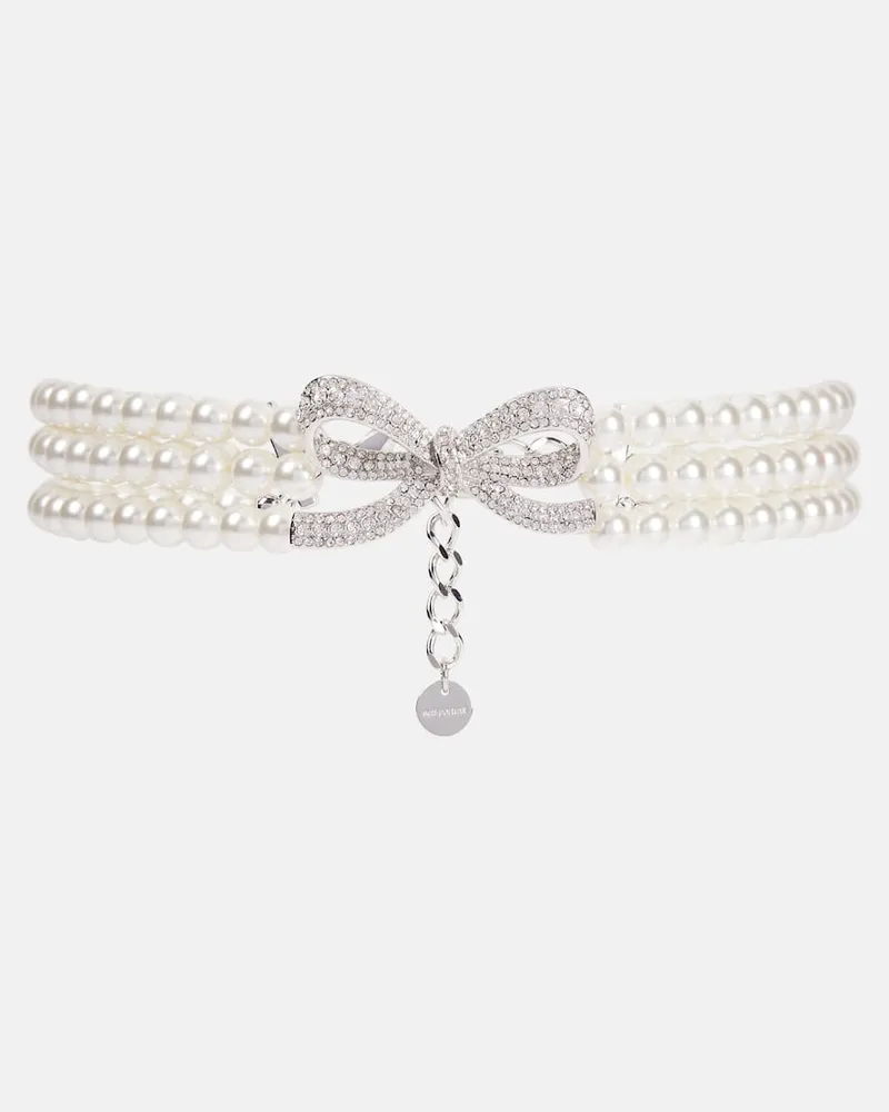 Self-Portrait Choker aus Zierperlen mit Kristallen Silber