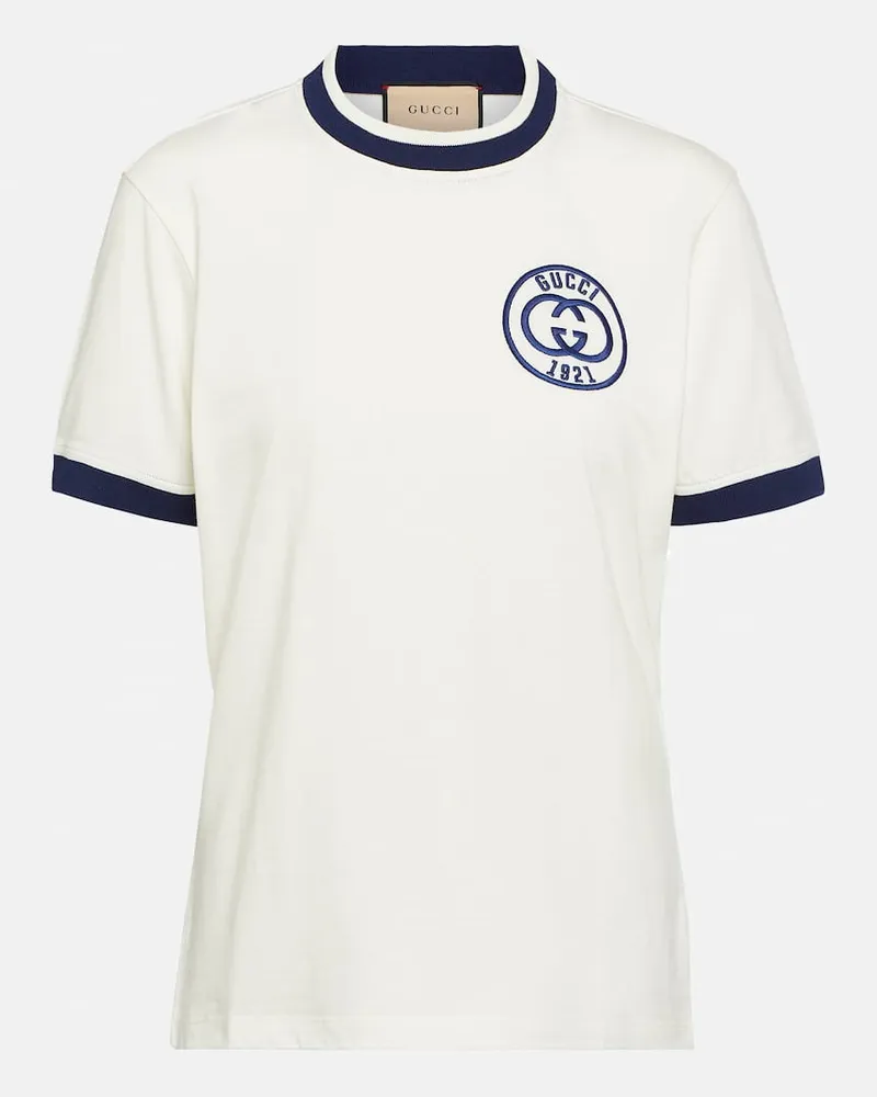 Gucci Besticktes T-Shirt aus Baumwolle Weiß