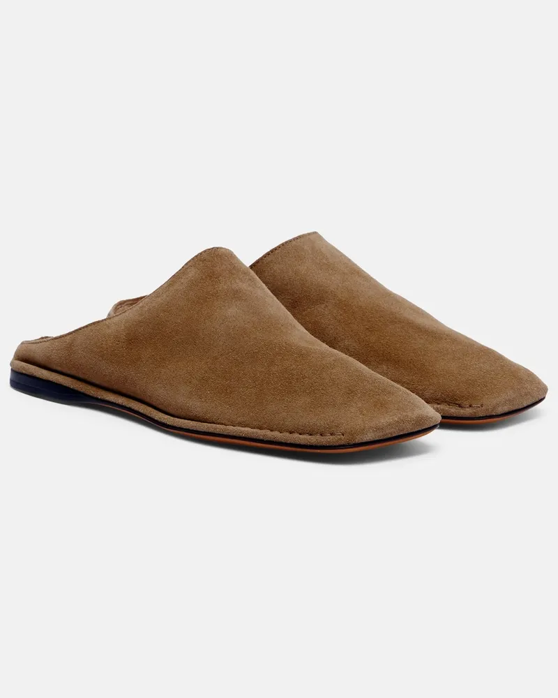 The Row Slippers Piper aus Veloursleder Beige