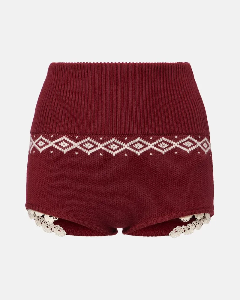 Magda Butrym Shorts aus Wolle mit Spitze Burgunderrot