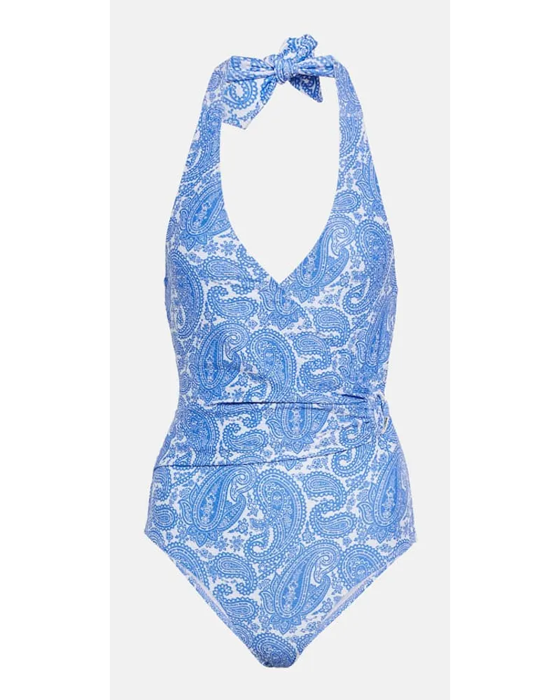 Heidi Klein Bedruckter Badeanzug Cap Mala Blau