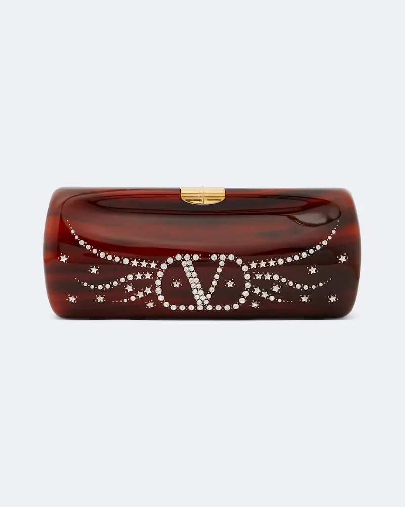 Valentino Garavani Clutch Pince VLogo mit Kristallen Braun