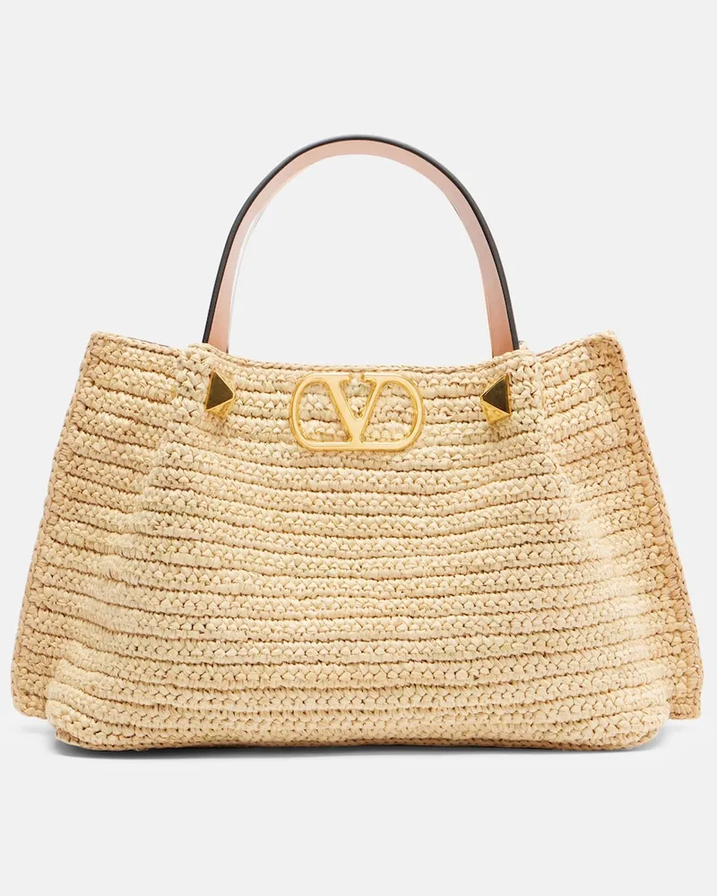 Valentino Garavani Tote Bag VLogo Small aus Raffiabast Beige