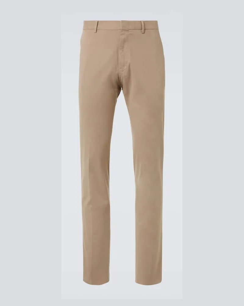 Ermenegildo Zegna Schmale Hose aus einem Baumwollgemisch Beige