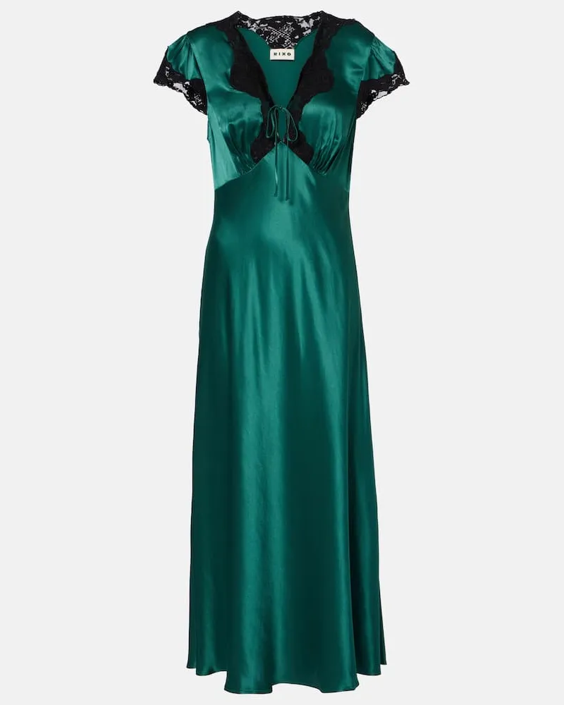 RIXO Midikleid Amari aus Satin mit Spitze Grün