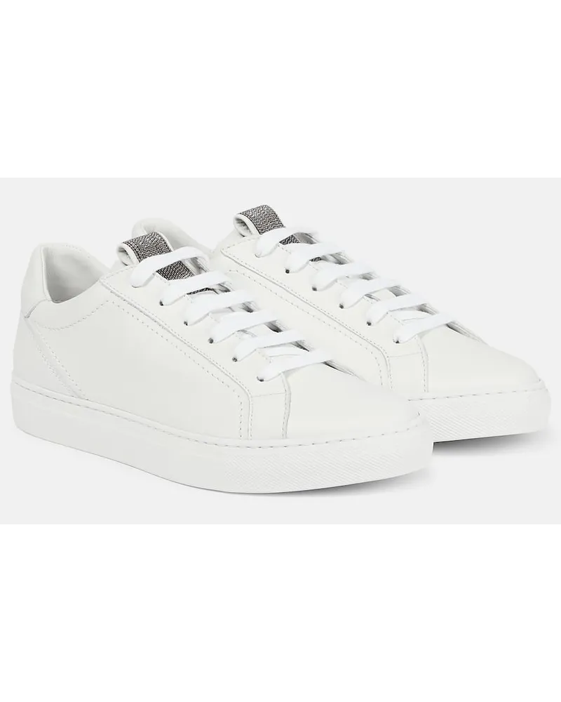 Brunello Cucinelli Verzierte Sneakers aus Leder Weiss