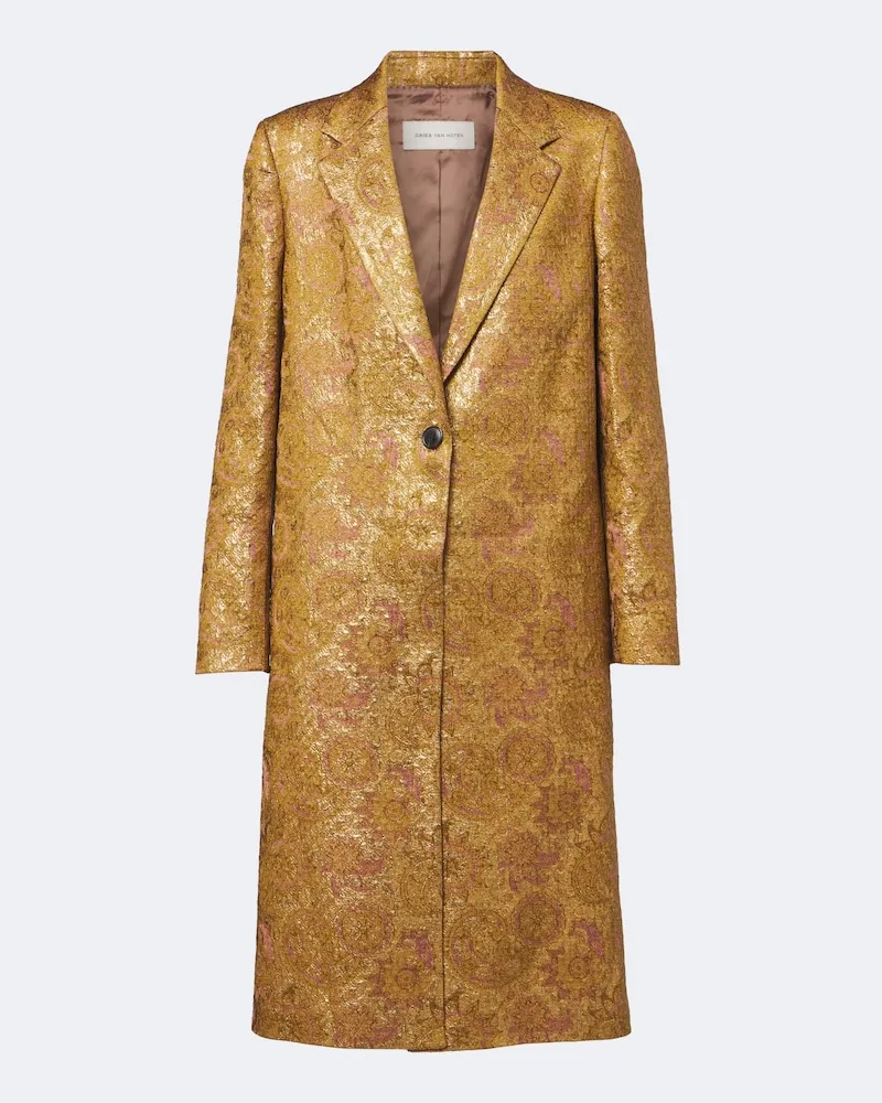 Dries van Noten Jacquard-Mantel Gold